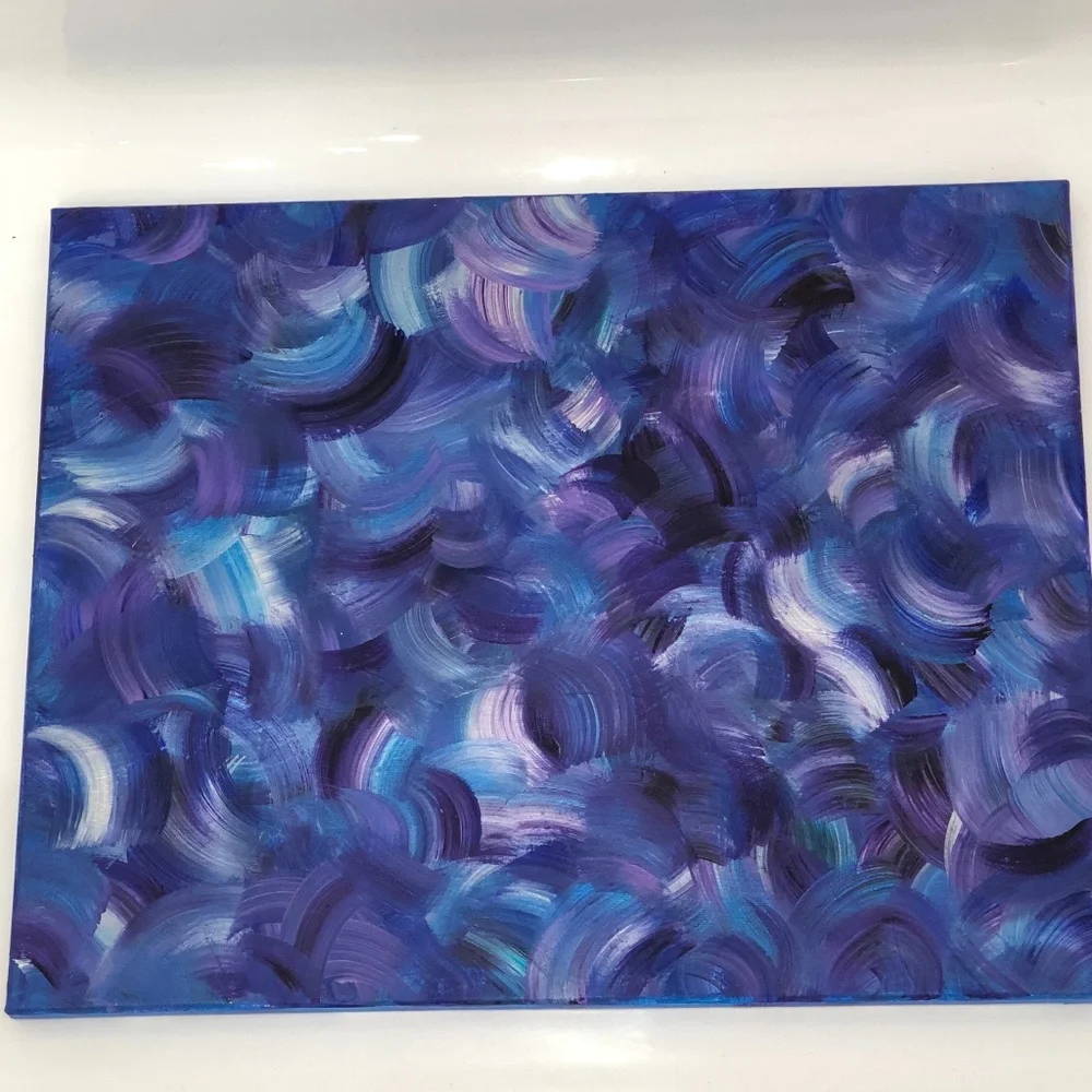 HANDCRAFTED BLUE, PURPLE, SILVER ABSTRACT WAVY ART